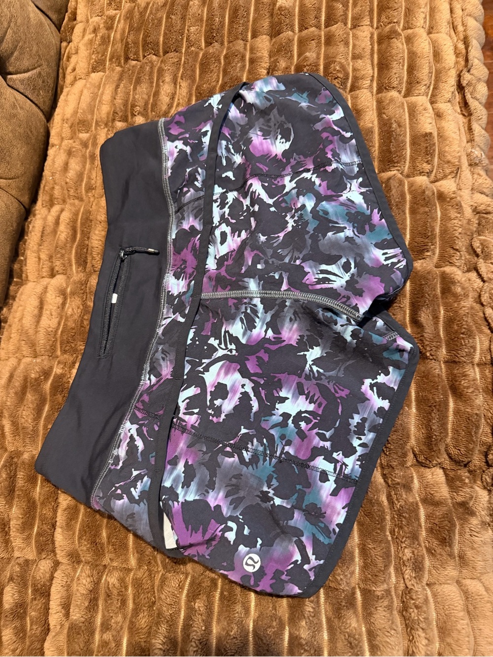 lululemon athletica Black with Purple & Blue Abstract Print Running Shorts